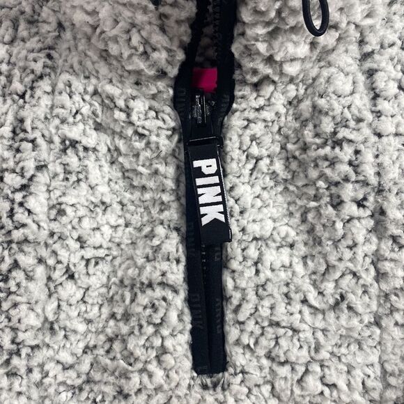 Victorias Secret PINK Sherpa Quarter-Zip Pullover Light Gray Fleece Sweatshirt - Picture 6 of 16